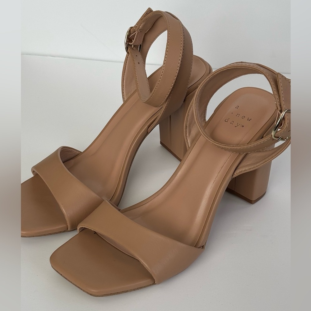 A New Day Women's Beige Block Heel Sandals
